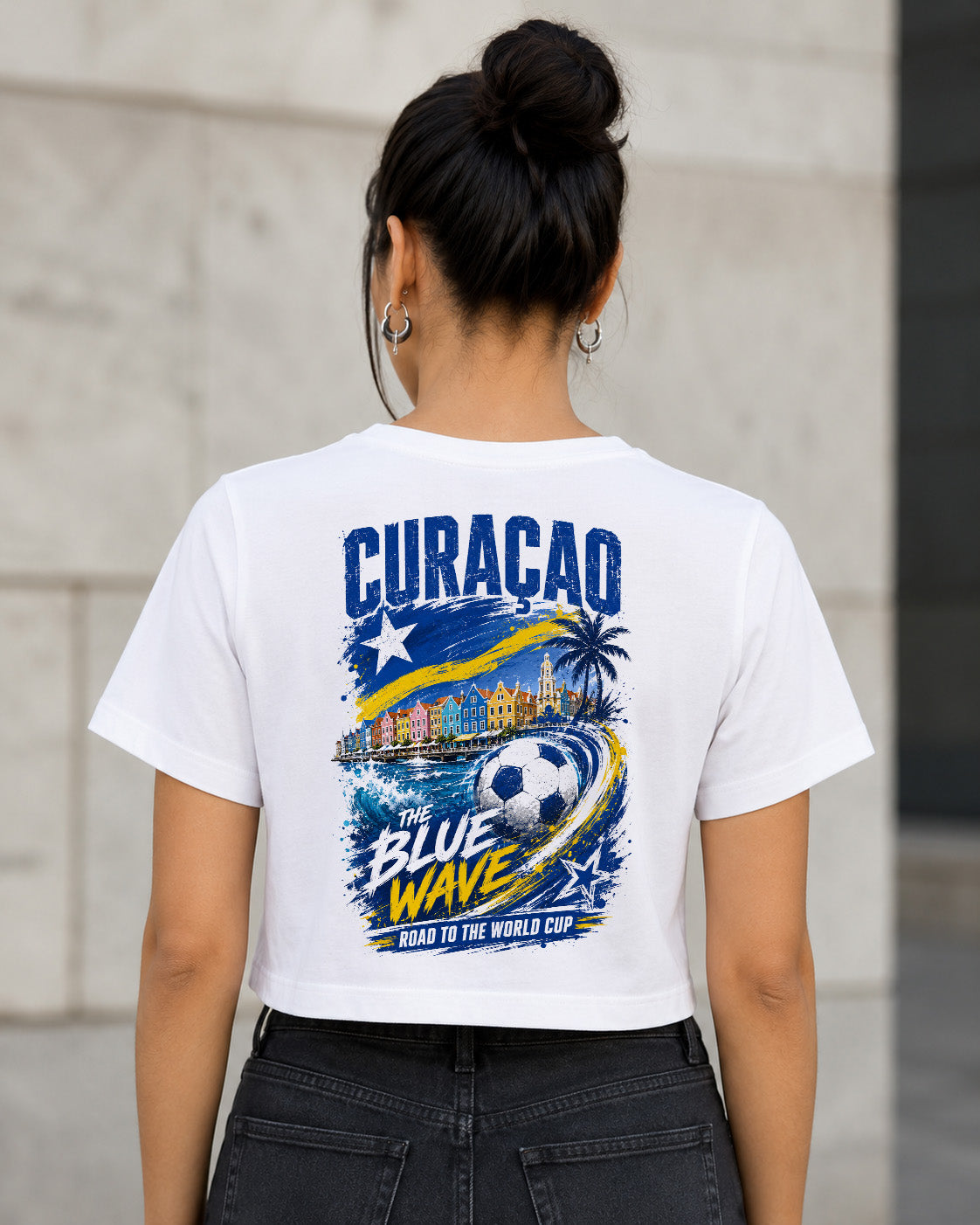 Curaçao WM Shirt 2026 – Frauen Crop Shirt Weiss, Rückenprint