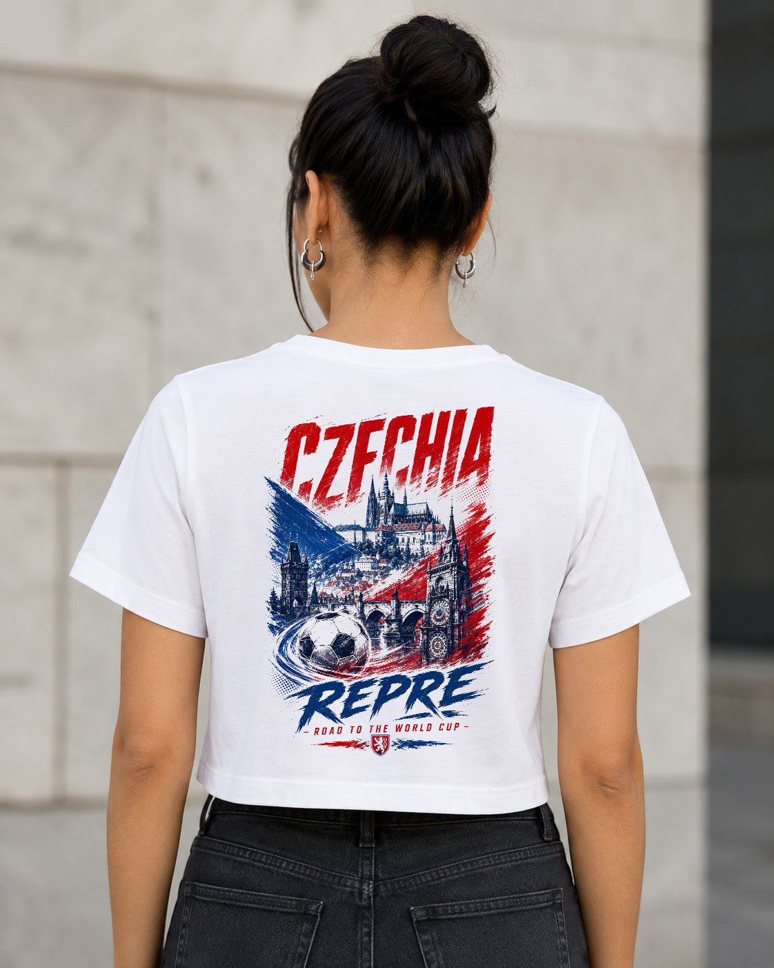 Tschechien WM Shirt 2026 – Frauen Crop Shirt Weiss, Rückenprint