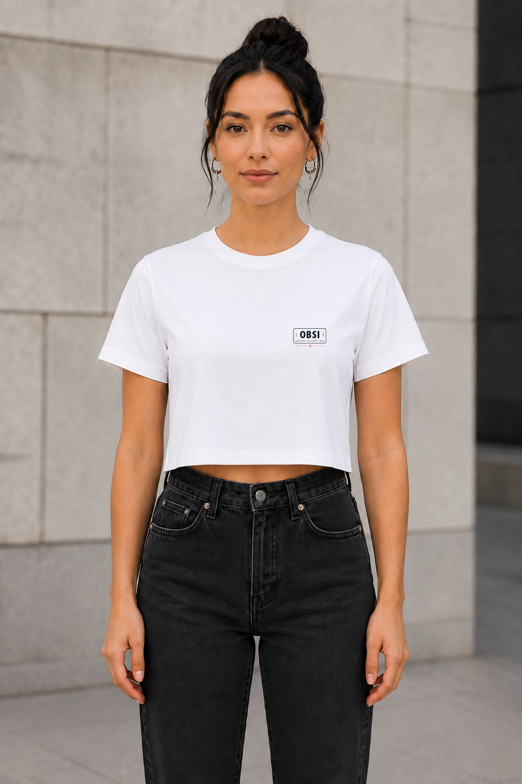 OBSI Daily Logo Tee – Frauen Crop Shirt Weiss
