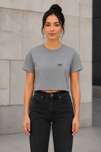 OBSI Daily Logo Tee – Frauen Crop Shirt Grey