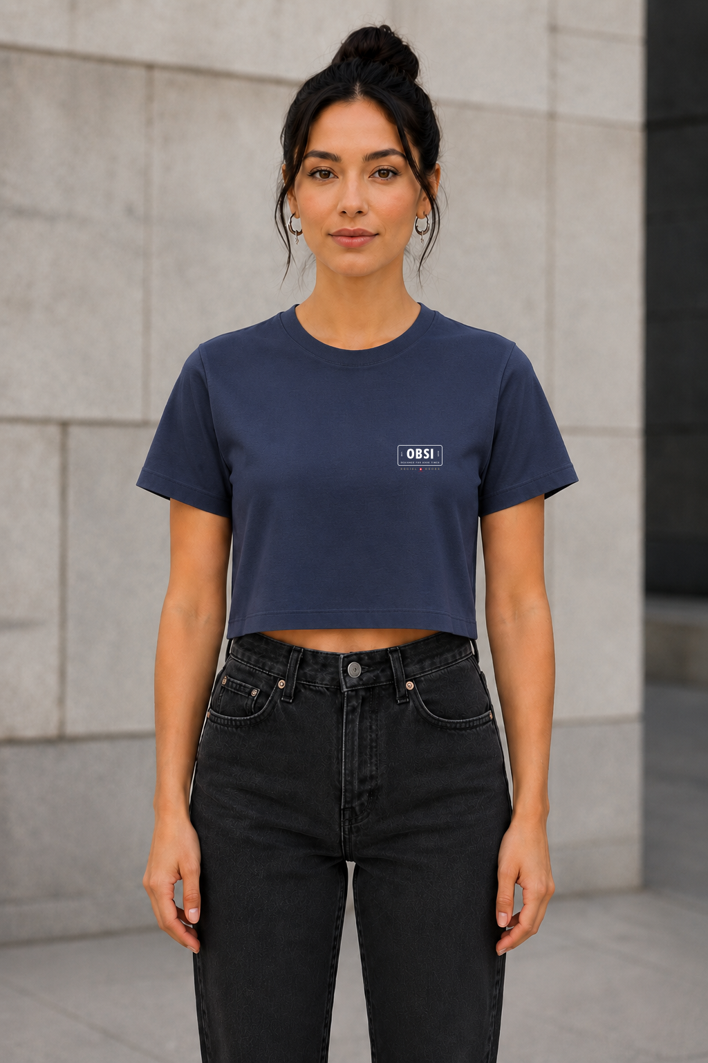 OBSI Daily Logo Tee – Frauen Crop Shirt Light Navy