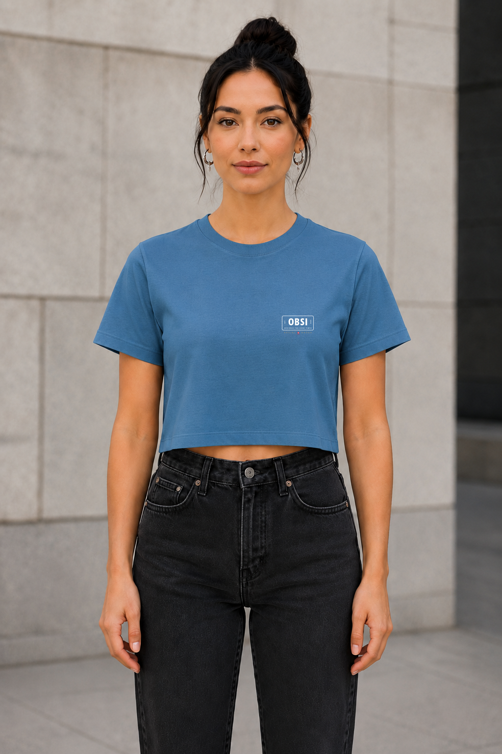 OBSI Daily Logo Tee – Frauen Crop Shirt Ocean Blue
