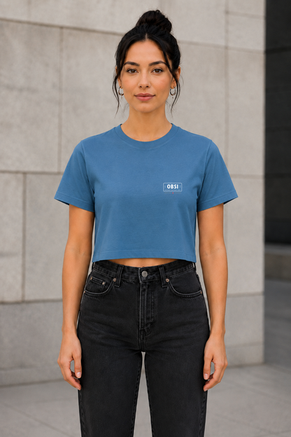 OBSI Daily Logo Tee – Frauen Crop Shirt Ocean Blue
