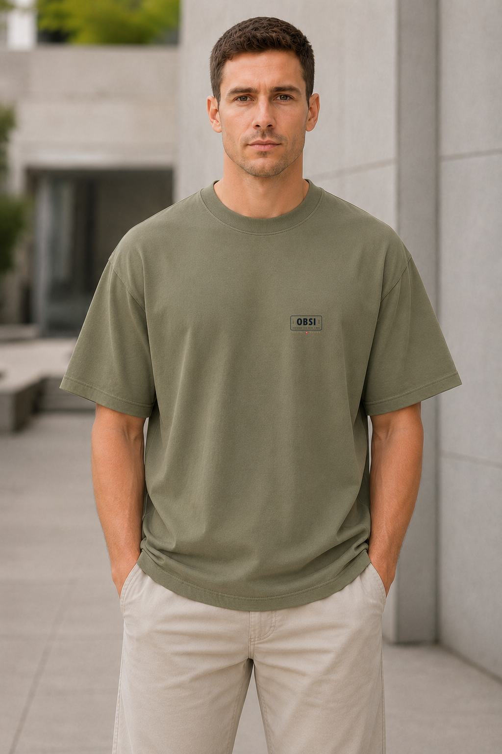 OBSI Daily Logo Tee – Heavyweight Oversize Shirt Olive