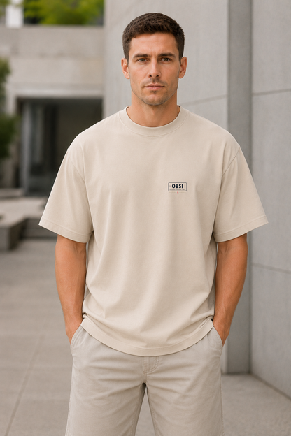 OBSI Daily Logo Tee – Heavyweight Oversize Shirt Sand
