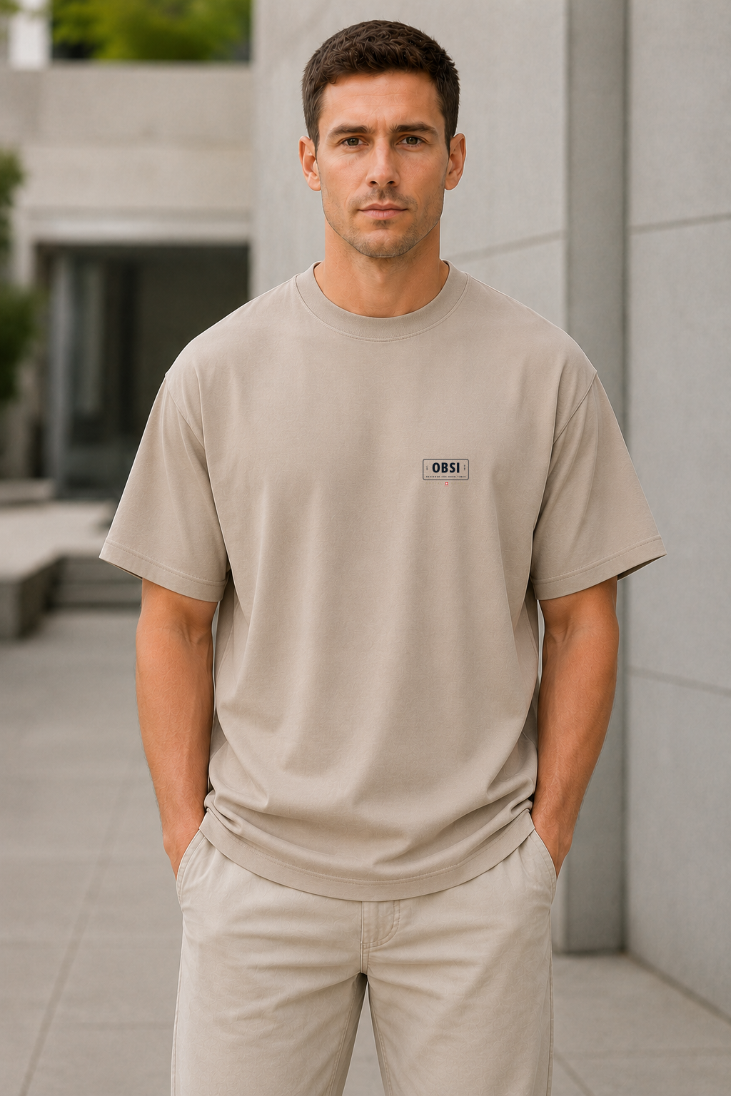 OBSI Daily Logo Tee – Heavyweight Oversize Shirt Union Beige