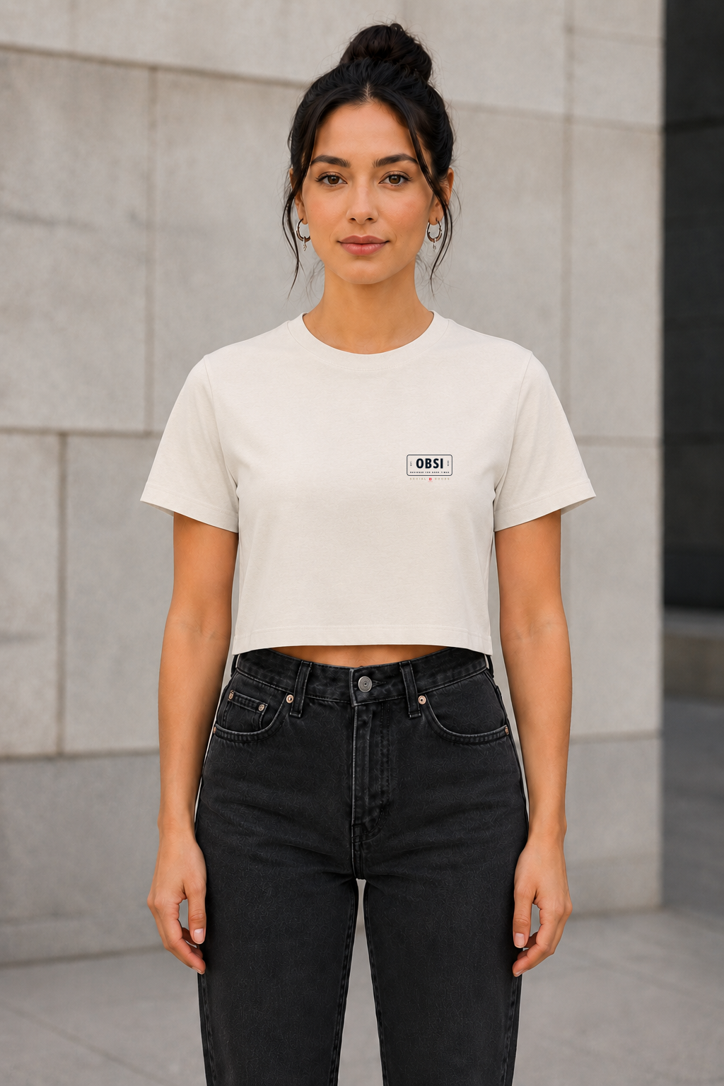 OBSI Daily Logo Tee – Frauen Crop Shirt White Sand
