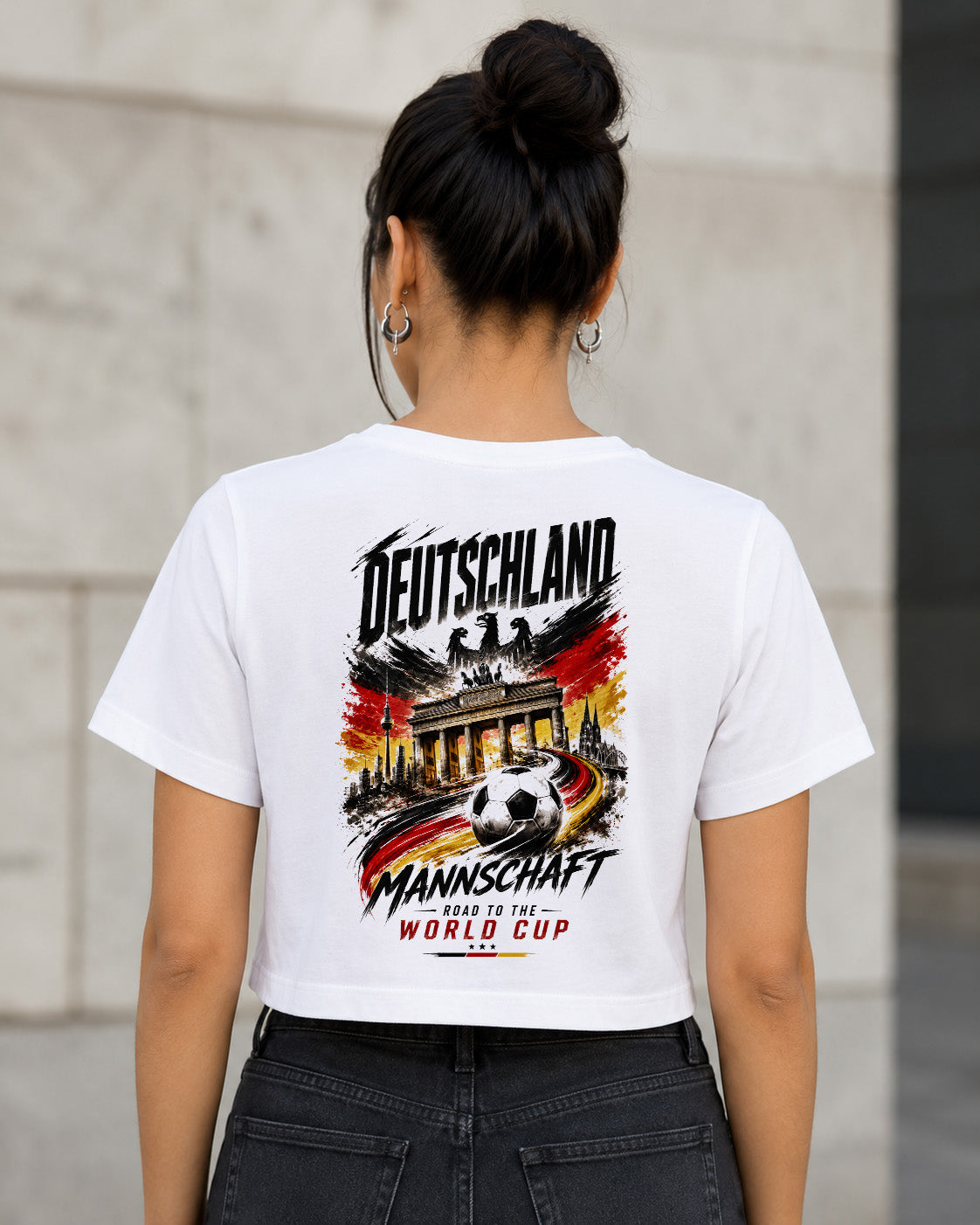 Deutschland WM Shirt 2026 – Frauen Crop Shirt Weiss, Rückenprint