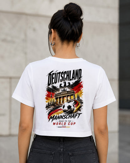 Deutschland WM Shirt 2026 – Frauen Crop Shirt Weiss, Rückenprint