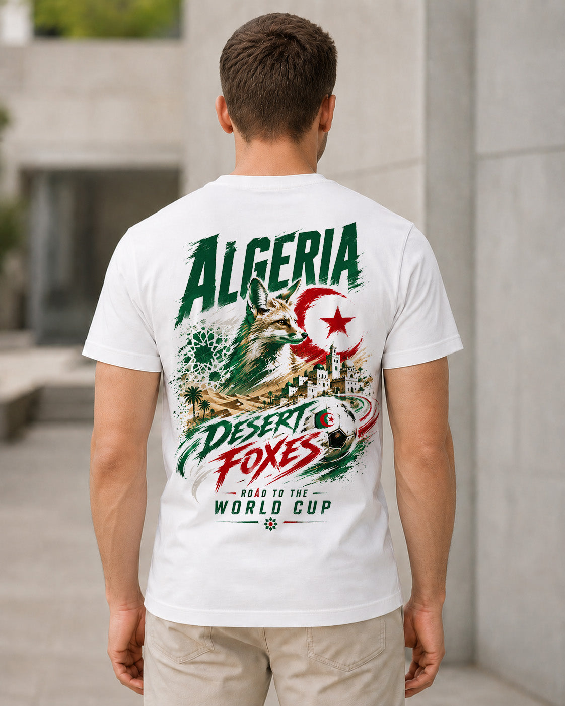 Algerien WM Shirt 2026 – Bio-Baumwolle Shirt Weiss, Rückenprint