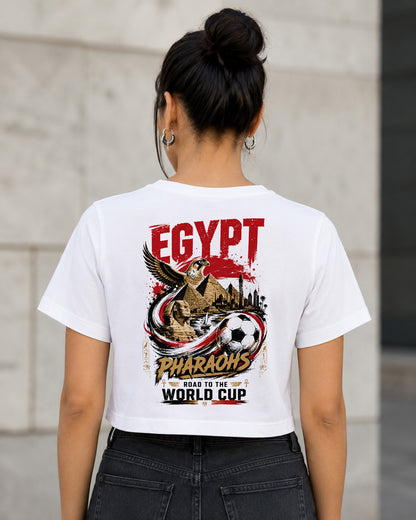 Ägypten WM Shirt 2026 – Frauen Crop Shirt Weiss, Rückenprint
