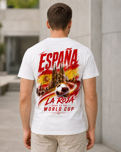 Spanien WM Shirt 2026 – Bio-Baumwolle Shirt Weiss, Rückenprint