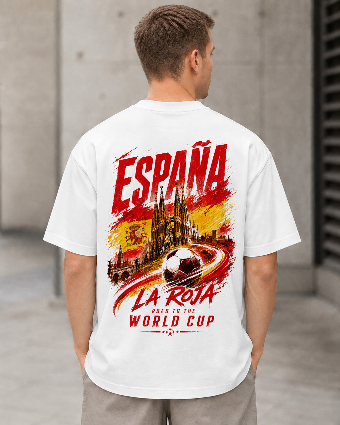 Spanien WM Shirt 2026 – Heavyweight Oversize Shirt Weiss, Rückenprint
