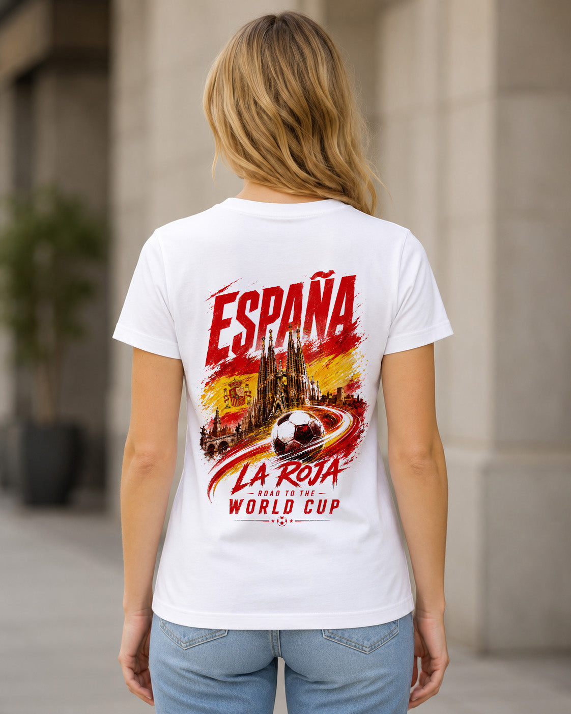 Spanien WM Shirt 2026 – Frauen Shirt Weiss, Rückenprint