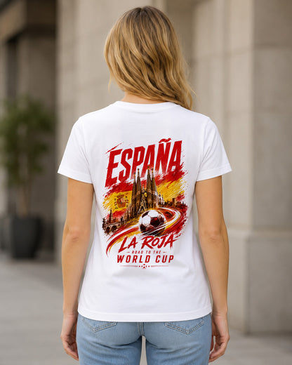 Spanien WM Shirt 2026 – Frauen Shirt Weiss, Rückenprint