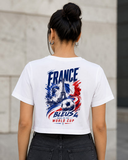 Frankreich WM Shirt 2026 – Frauen Crop Shirt Weiss, Rückenprint