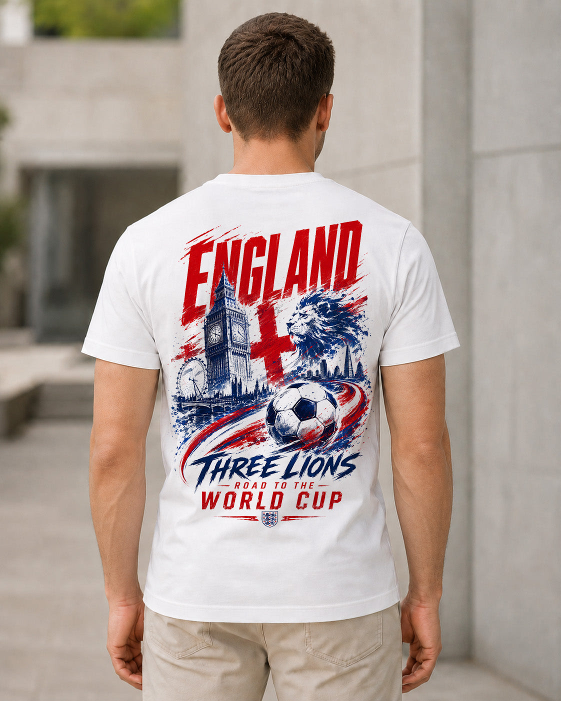 England WM Shirt 2026 – Bio-Baumwolle Shirt Weiss, Rückenprint