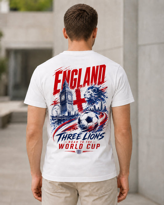 England WM Shirt 2026 – Bio-Baumwolle Shirt Weiss, Rückenprint
