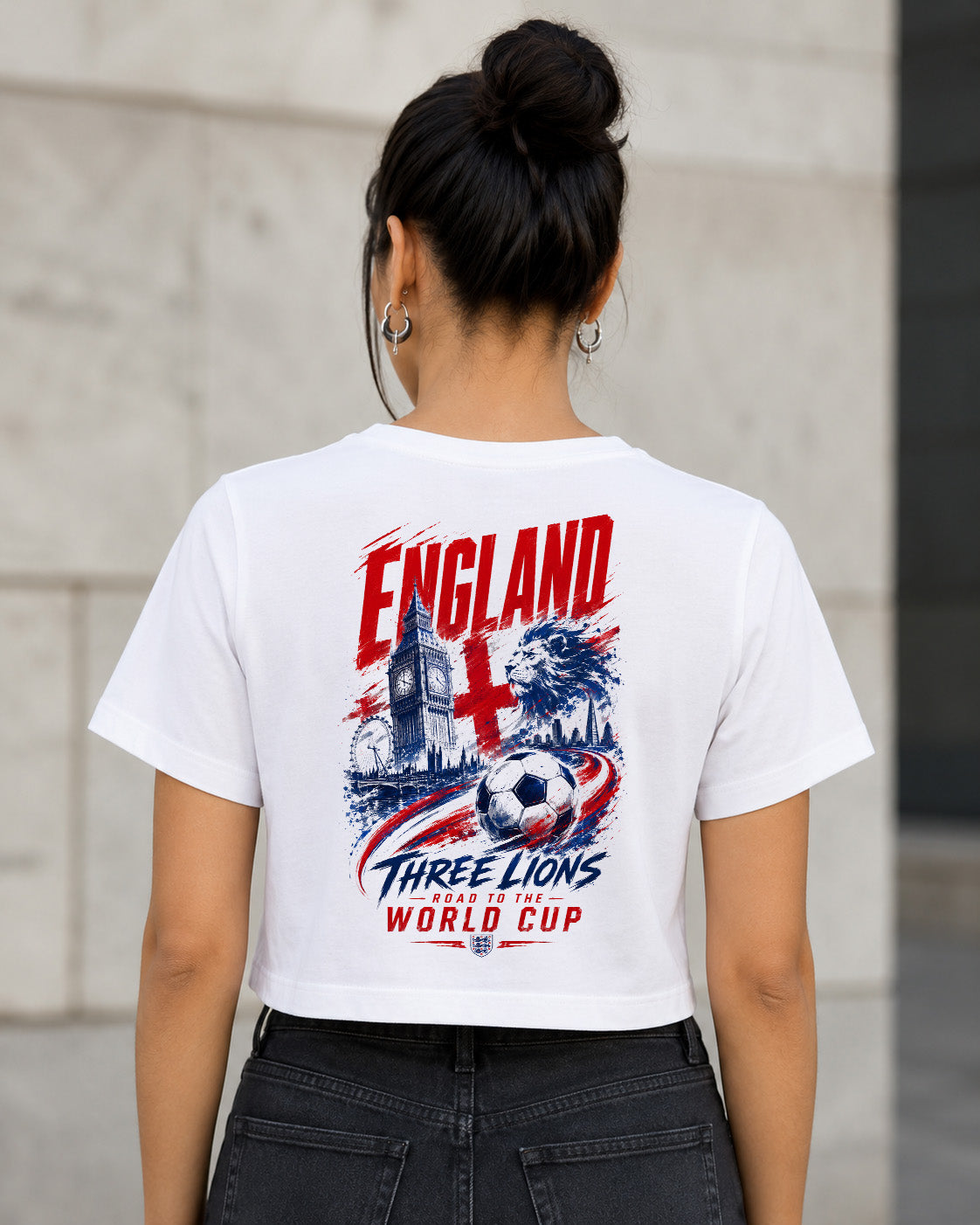 England WM Shirt 2026 – Frauen Crop Shirt Weiss, Rückenprint