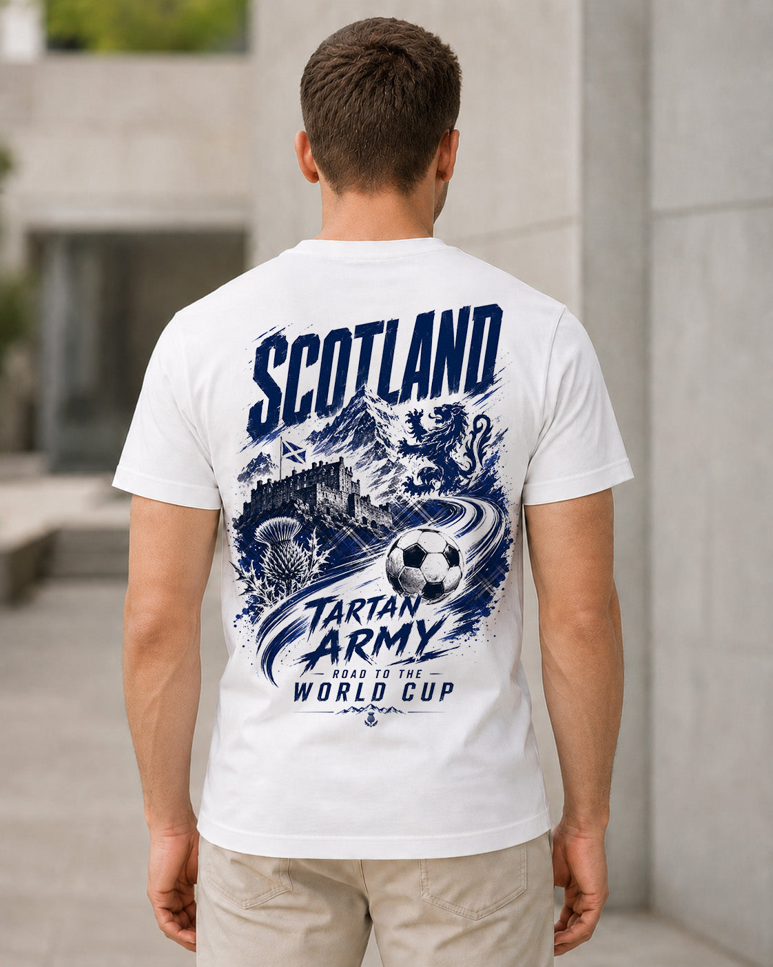 Schottland WM Shirt 2026 – Bio-Baumwolle Shirt Weiss, Rückenprint