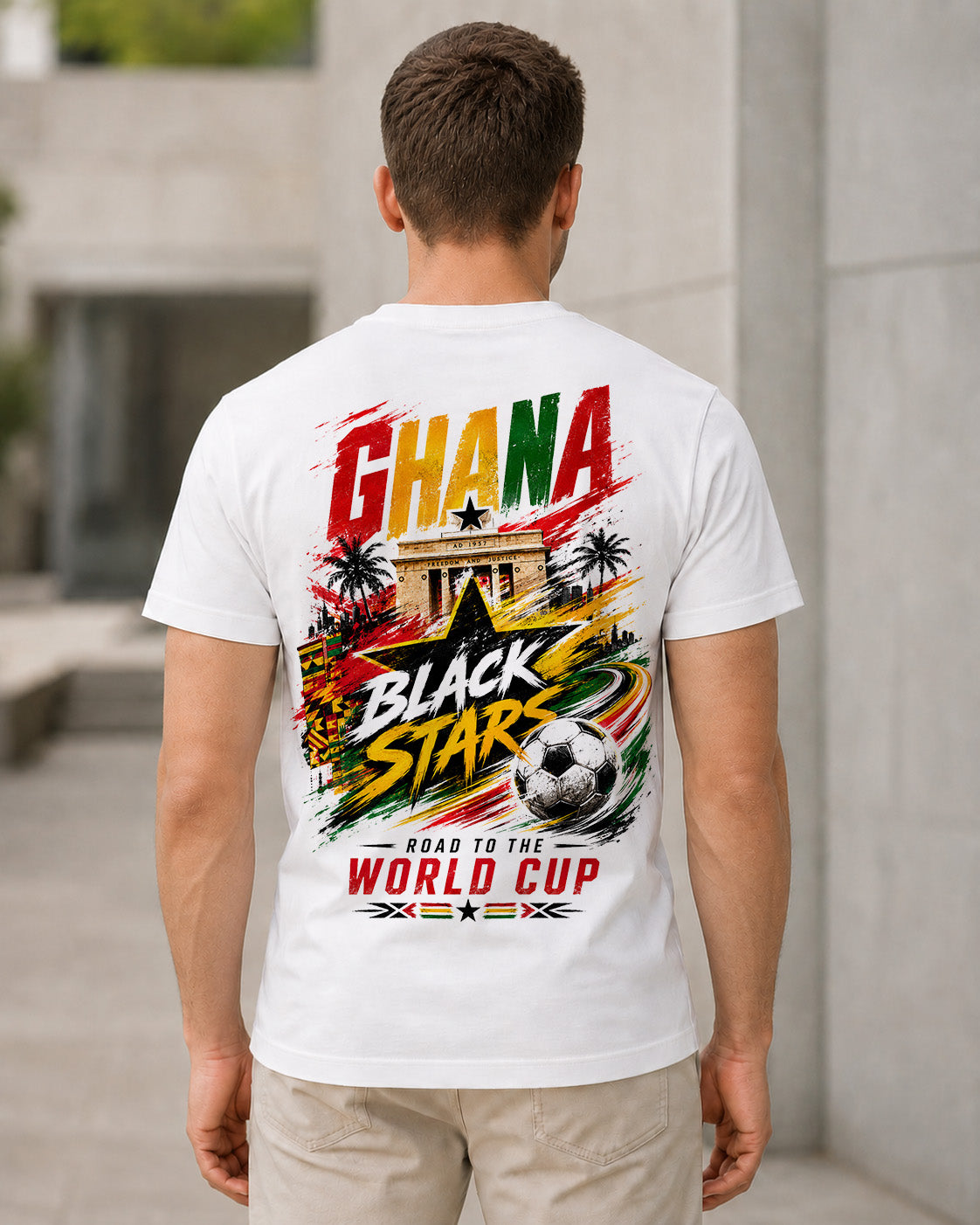 Ghana WM Shirt 2026 – Bio-Baumwolle Shirt Weiss, Rückenprint