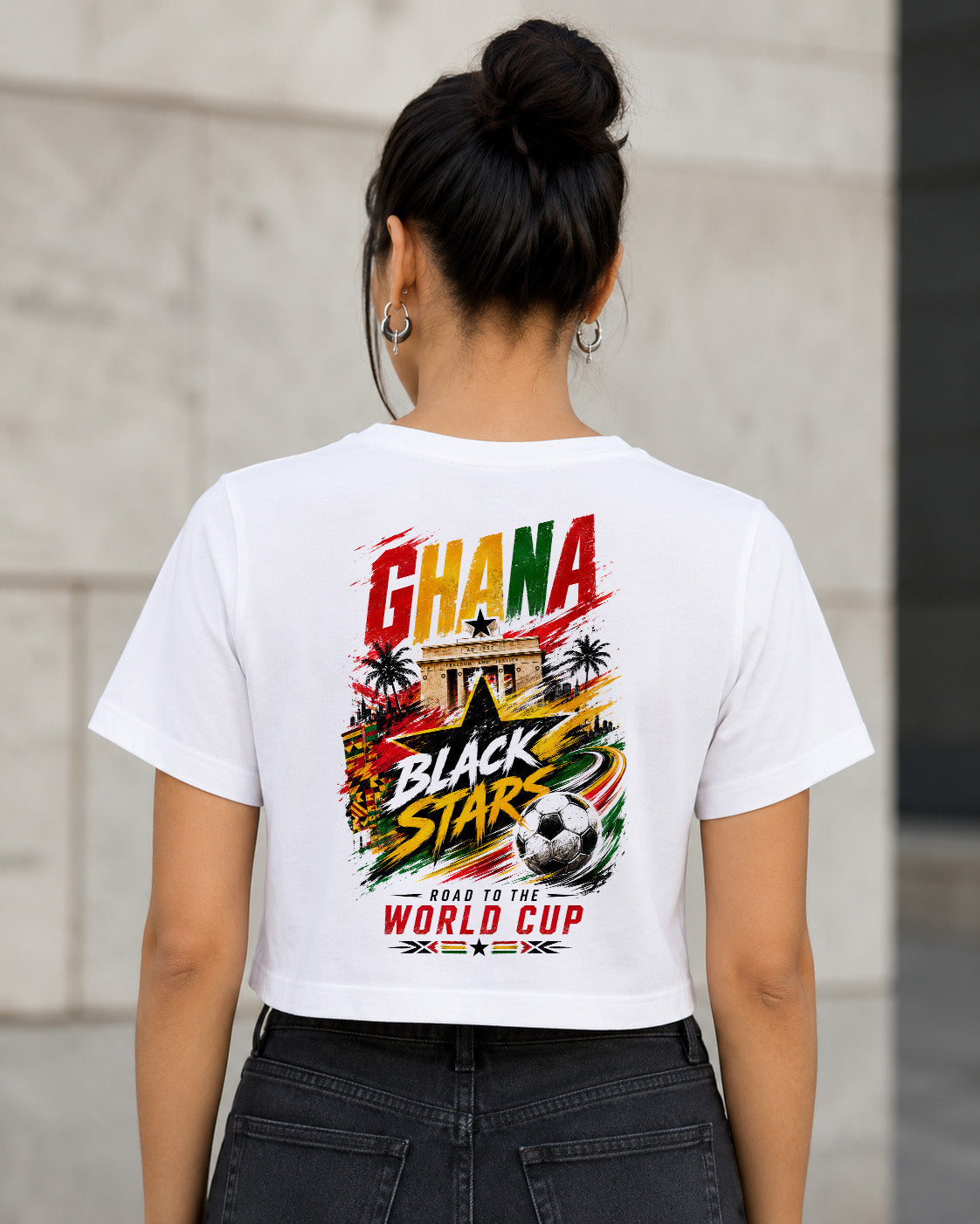 Ghana WM Shirt 2026 – Frauen Crop Shirt Weiss, Rückenprint