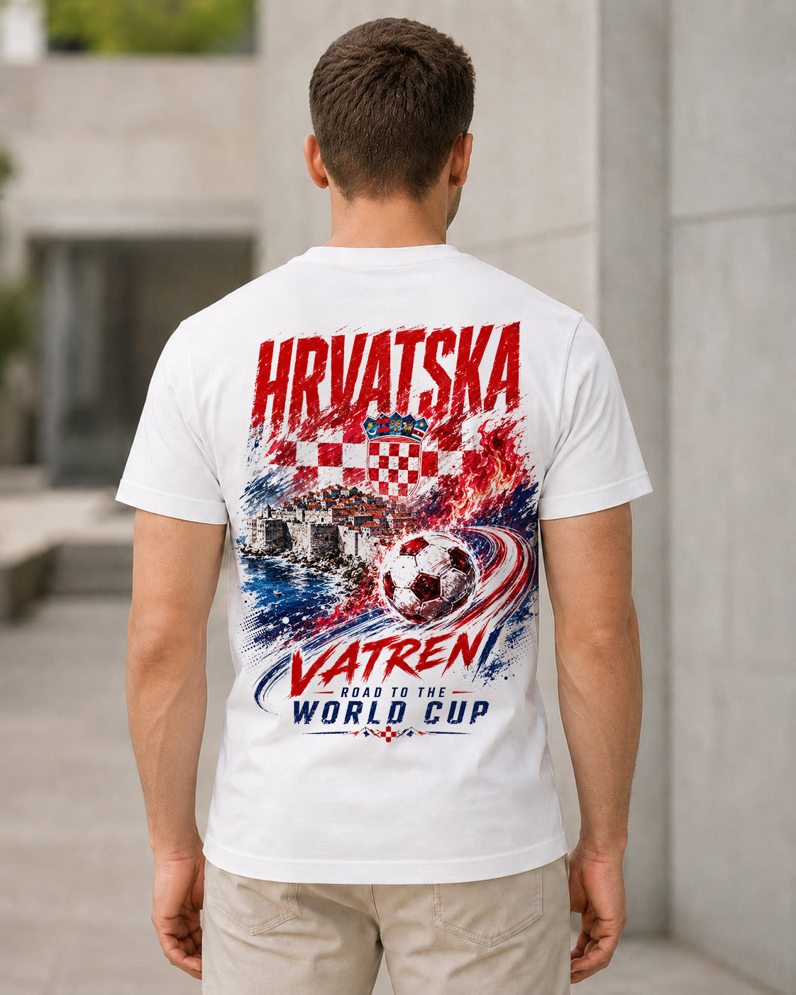 Kroatien WM Shirt 2026 – Bio-Baumwolle Shirt Weiss, Rückenprint