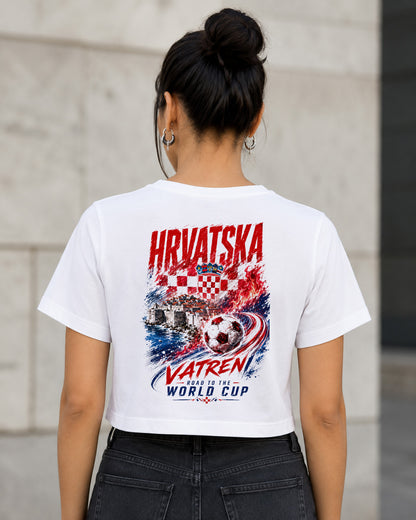Kroatien WM Shirt 2026 – Frauen Crop Shirt Weiss, Rückenprint