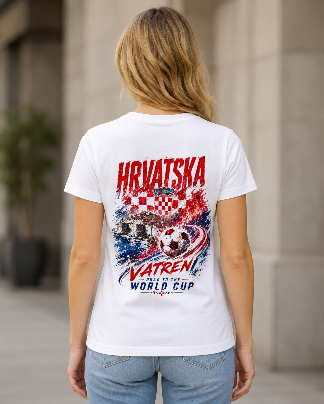 Kroatien WM Shirt 2026 – Frauen Shirt Weiss, Rückenprint