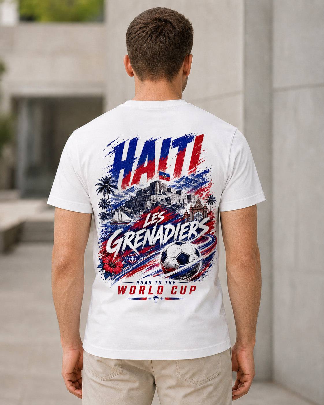 Haiti WM Shirt 2026 – Bio-Baumwolle Shirt Weiss, Rückenprint