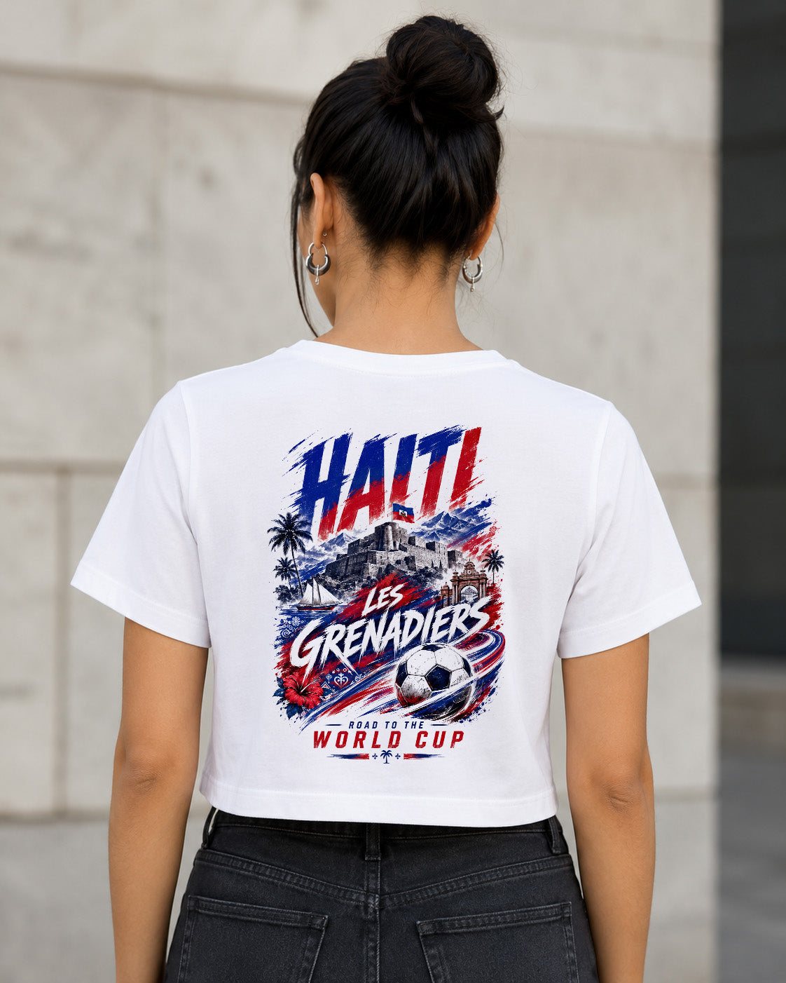 Haiti WM Shirt 2026 – Frauen Crop Shirt Weiss, Rückenprint