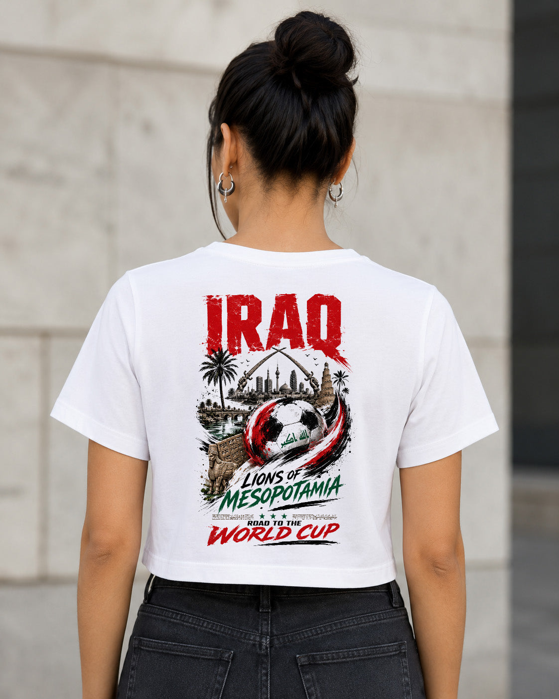 Irak WM Shirt 2026 – Frauen Crop Shirt Weiss, Rückenprint