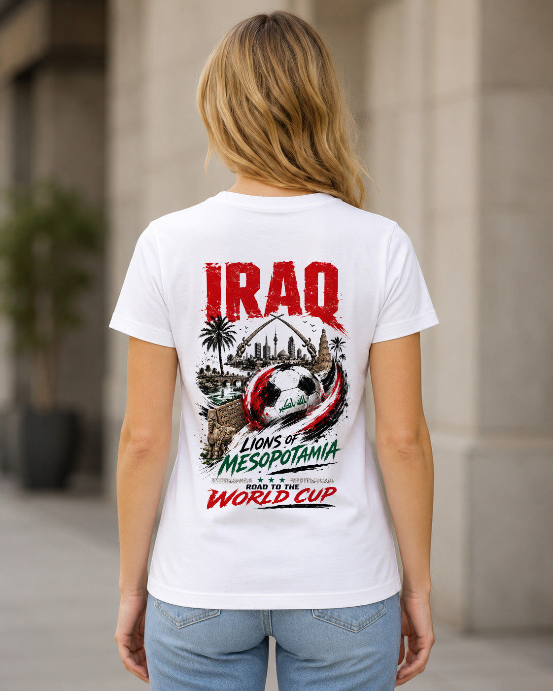 Irak WM Shirt 2026 – Frauen Shirt Weiss, Rückenprint