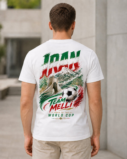 Iran WM Shirt 2026 – Bio-Baumwolle Shirt Weiss, Rückenprint