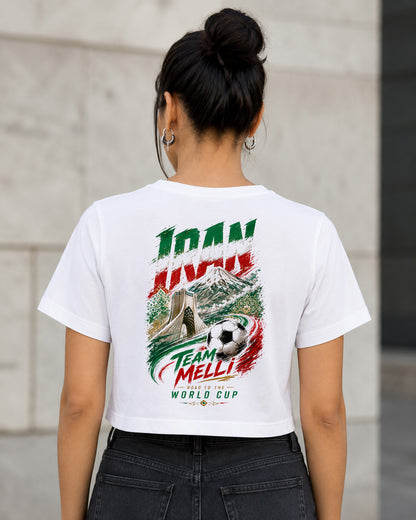 Iran WM Shirt 2026 – Frauen Crop Shirt Weiss, Rückenprint