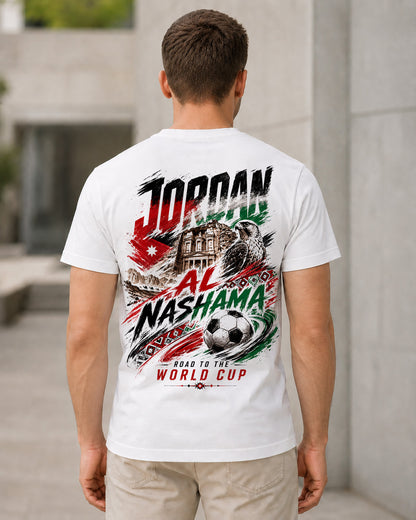 Jordanien WM Shirt 2026 – Bio-Baumwolle Shirt Weiss, Rückenprint