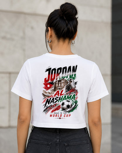 Jordanien WM Shirt 2026 – Frauen Crop Shirt Weiss, Rückenprint