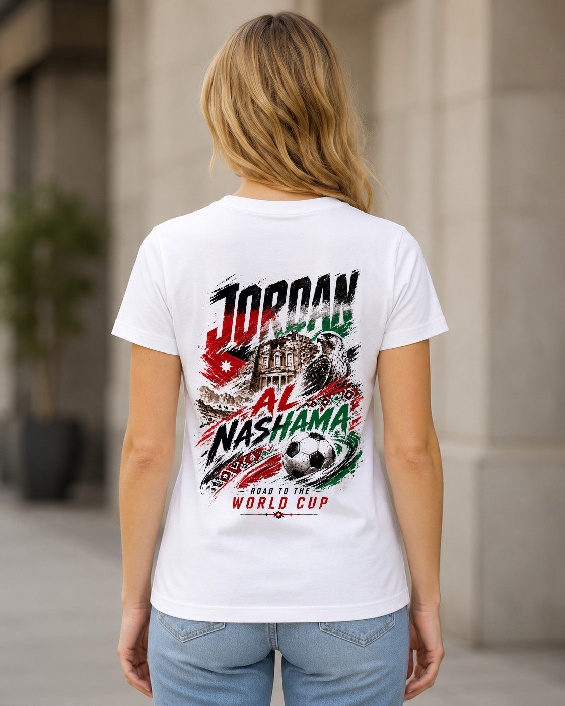 Jordanien WM Shirt 2026 – Frauen Shirt Weiss, Rückenprint