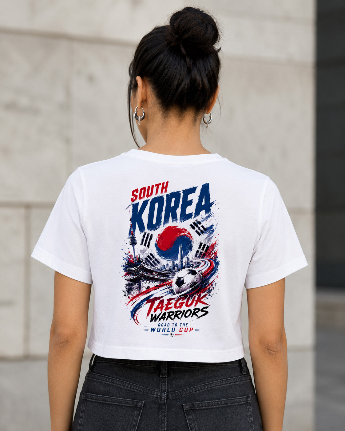 Südkorea WM Shirt 2026 – Frauen Crop Shirt Weiss, Rückenprint