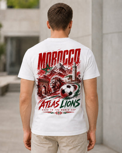 Marokko WM Shirt 2026 – Bio-Baumwolle Shirt Weiss, Rückenprint