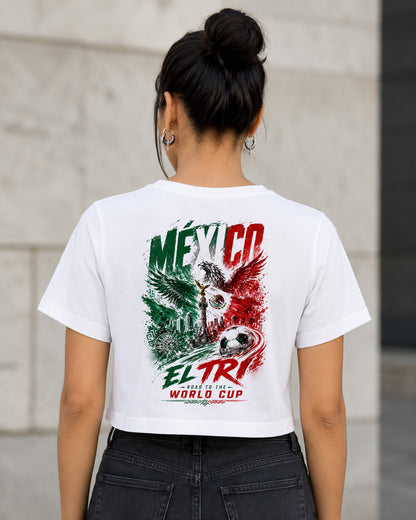 Mexiko WM Shirt 2026 – Frauen Crop Shirt Weiss, Rückenprint