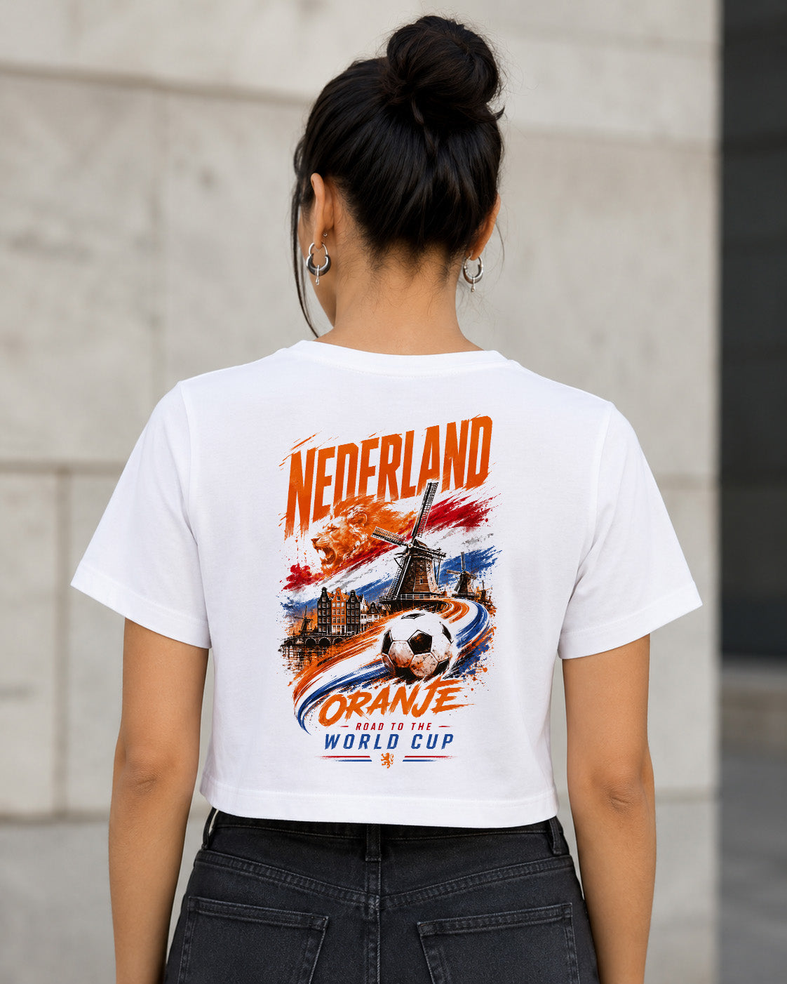 Niederlande WM Shirt 2026 – Frauen Crop Shirt Weiss, Rückenprint
