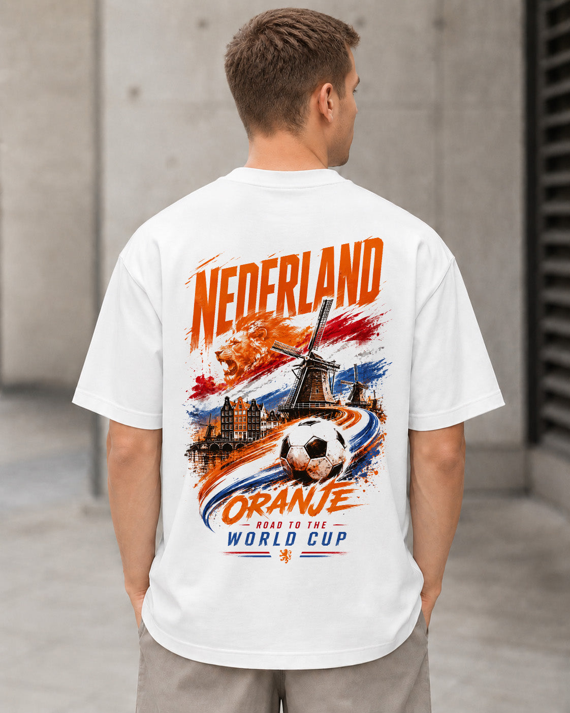 Niederlande WM Shirt 2026 – Heavyweight Oversize Shirt Weiss, Rückenprint