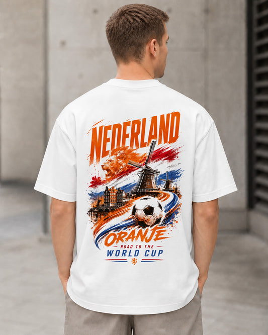 Niederlande WM Shirt 2026 – Heavyweight Oversize Shirt Weiss, Rückenprint