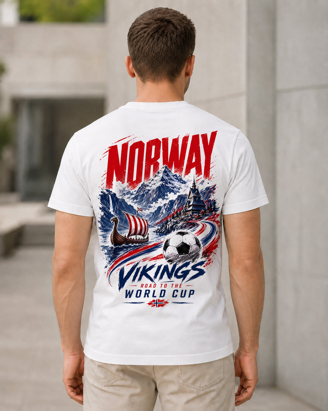 Norwegen WM Shirt 2026 – Bio-Baumwolle Shirt Weiss, Rückenprint