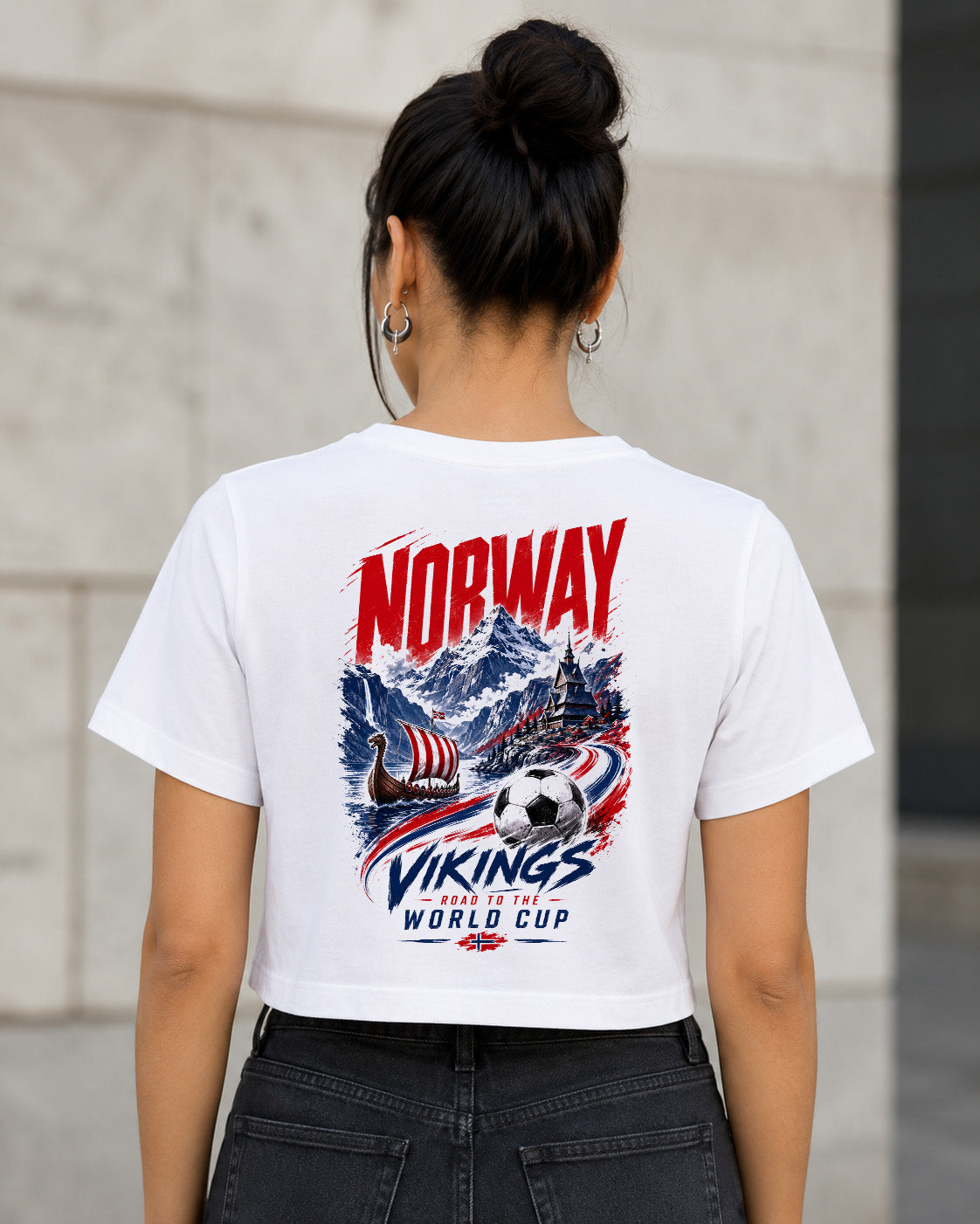 Norwegen WM Shirt 2026 – Frauen Crop Shirt Weiss, Rückenprint