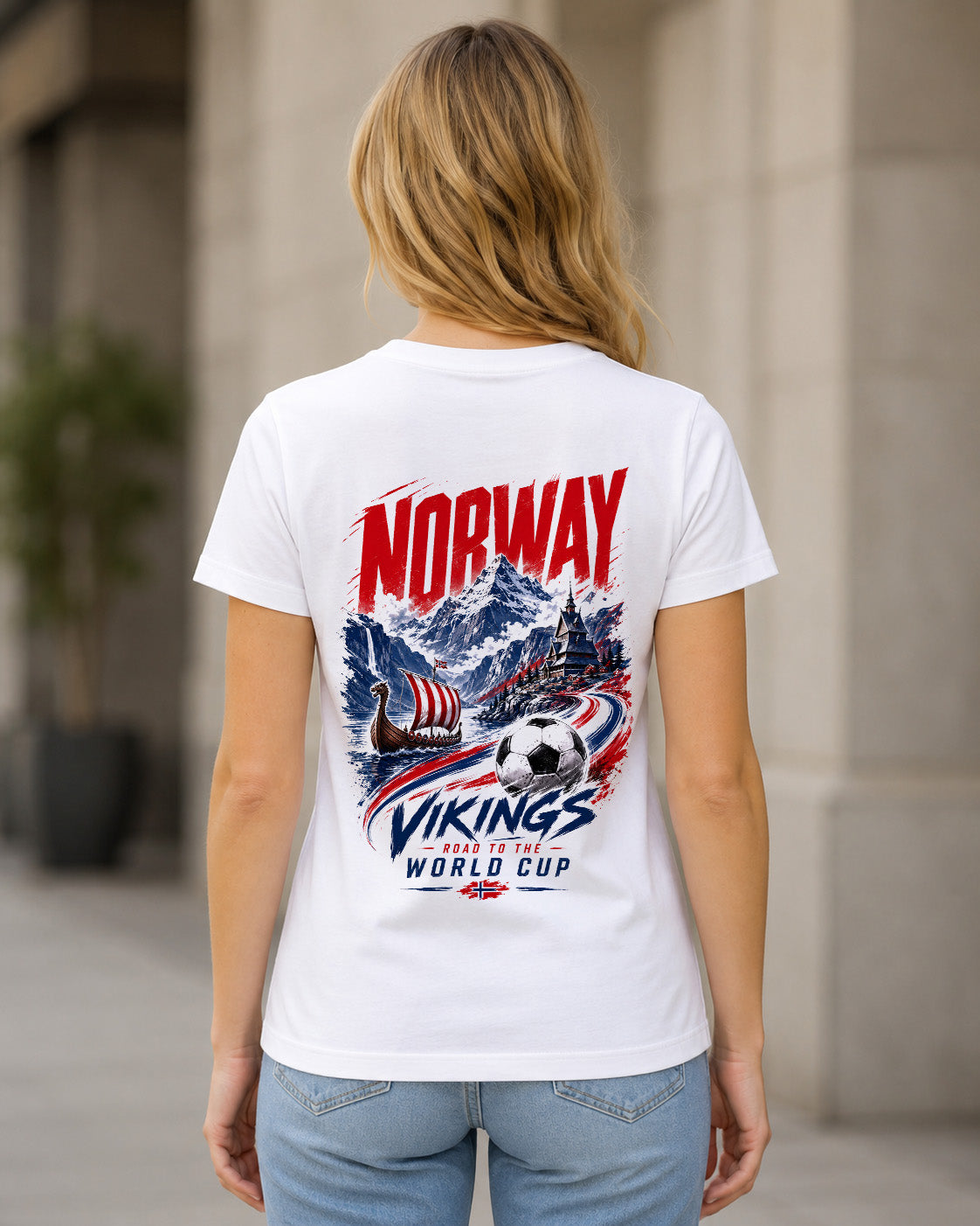 Norwegen WM Shirt 2026 – Frauen Shirt Weiss, Rückenprint
