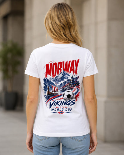 Norwegen WM Shirt 2026 – Frauen Shirt Weiss, Rückenprint