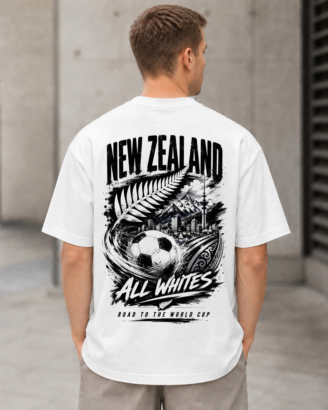 Neuseeland WM Shirt 2026 – Heavyweight Oversize Shirt Weiss, Rückenprint