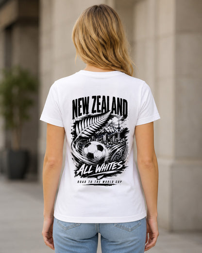 Neuseeland WM Shirt 2026 – Frauen Shirt Weiss, Rückenprint